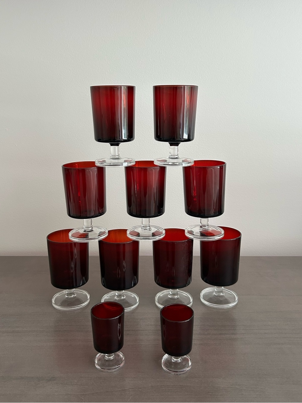 Vintage Luminarc Cavalier Ruby Red Glassware Set Made in France MCM
9 glasses +